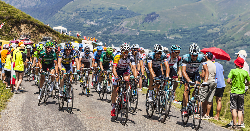 Peloton du Tour de France en étape de montgne