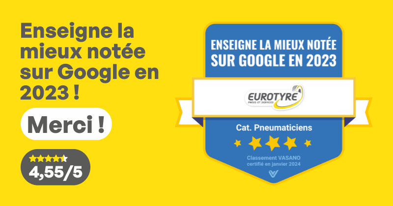 eurotyre, enseigne mieux notée sur google