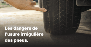 Zoom sur un pneu présentant une usure irrégulière