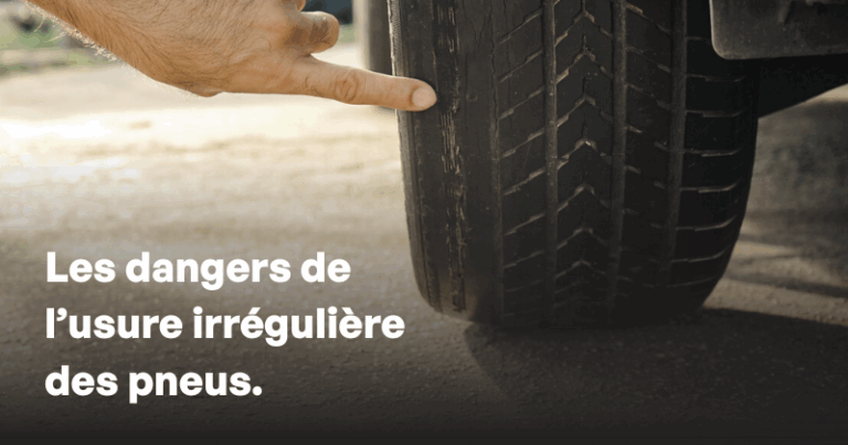 Zoom sur un pneu présentant une usure irrégulière