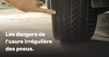 Zoom sur un pneu présentant une usure irrégulière
