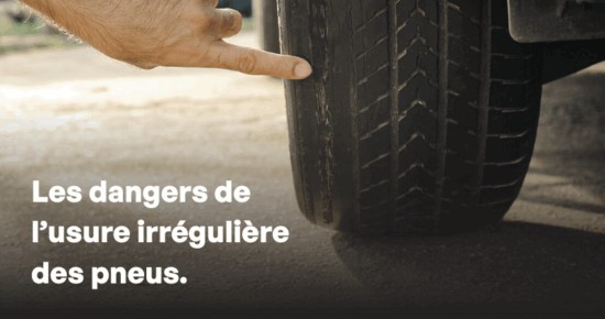 Zoom sur un pneu présentant une usure irrégulière